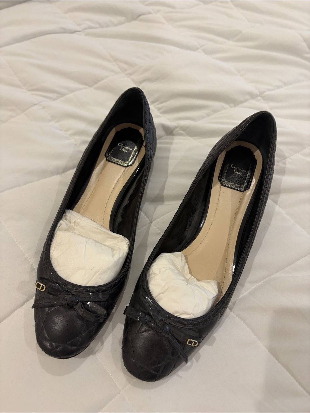 Dior Black Quilted Leather Bow Ballet Flats with CD Accent